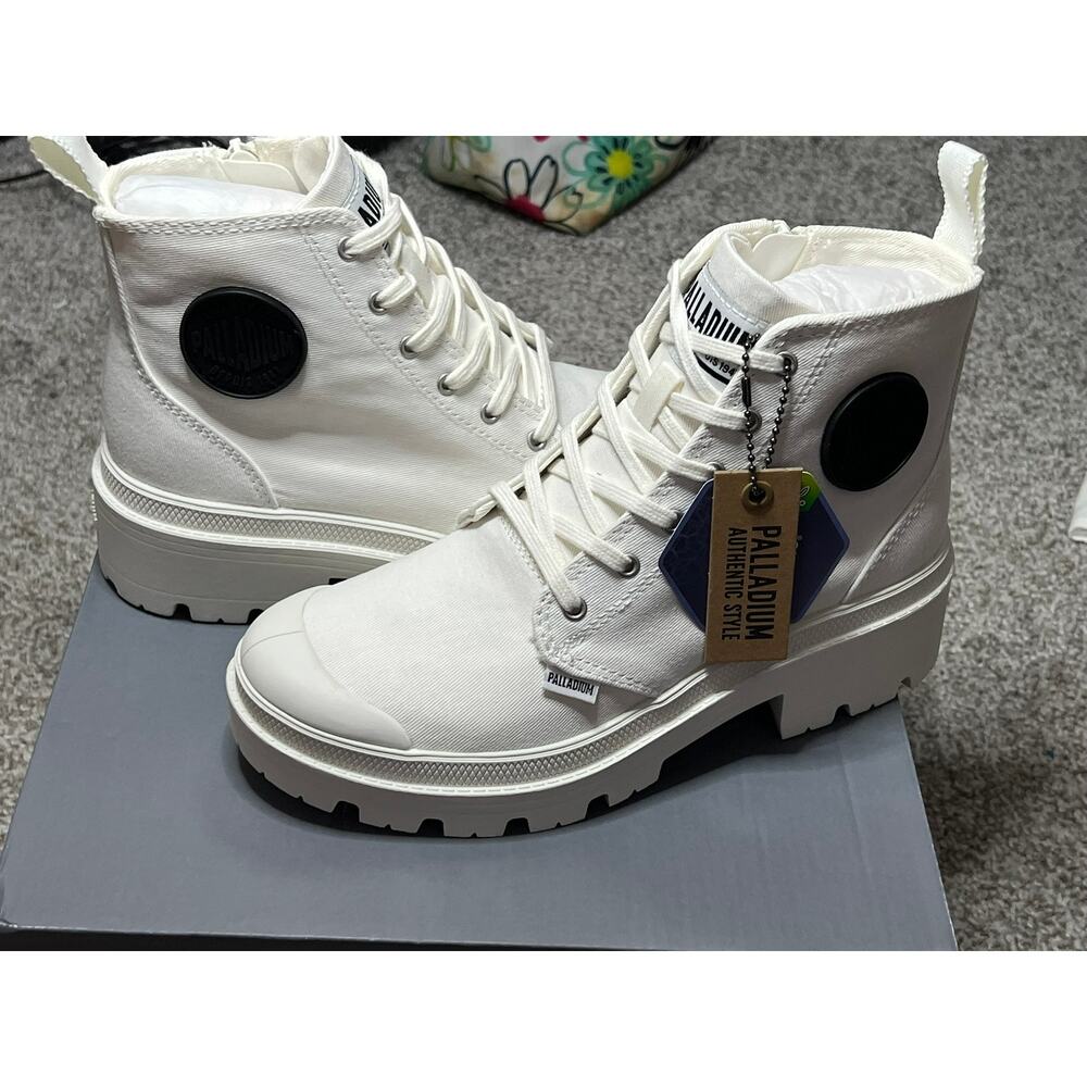 Palladium Pallabase Twill Womens Boots White Size 6.5 NIB